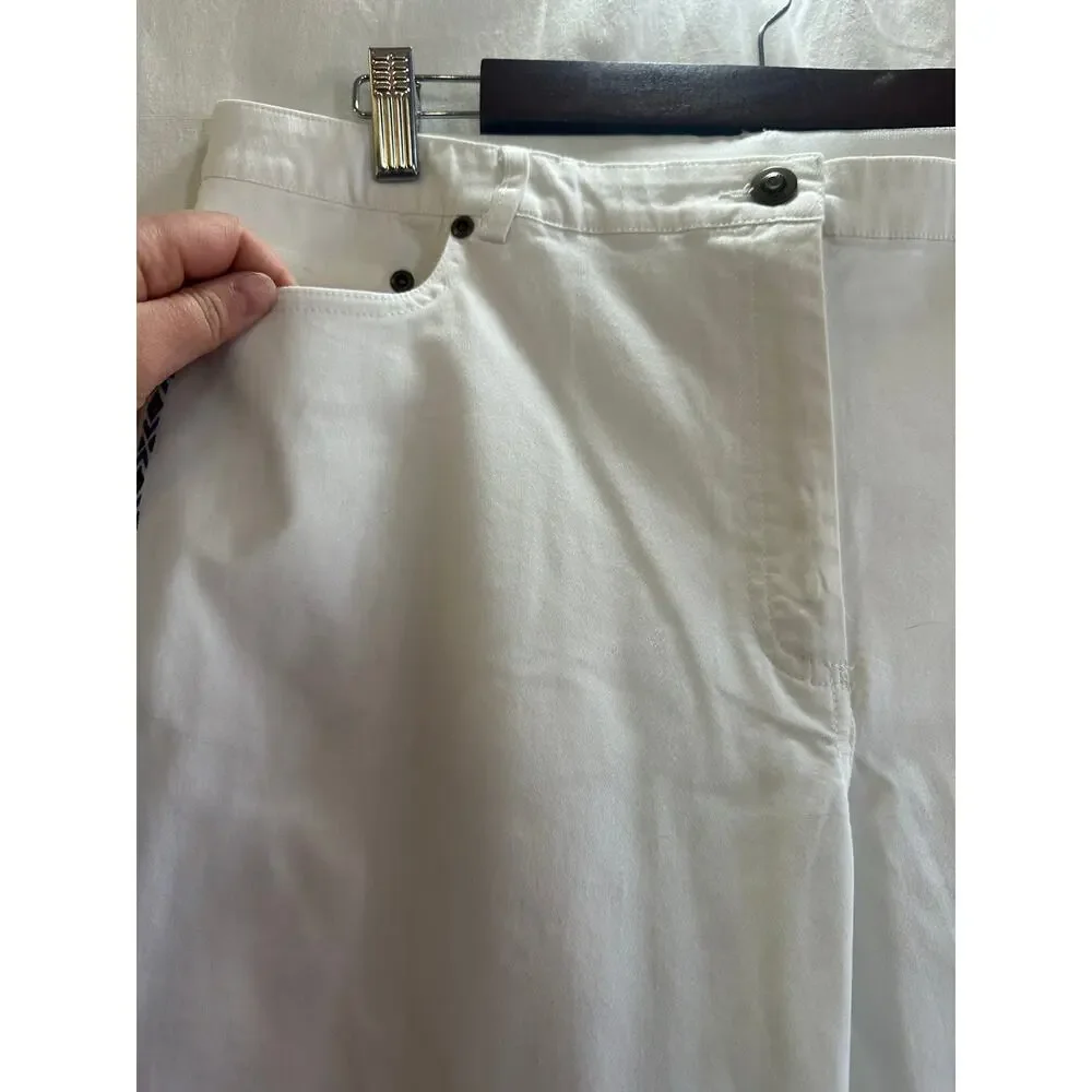 Ruby Rd White Cropped Pants Women Size 14 Blue Embroidered Side Stripe - Picture 4 of 5